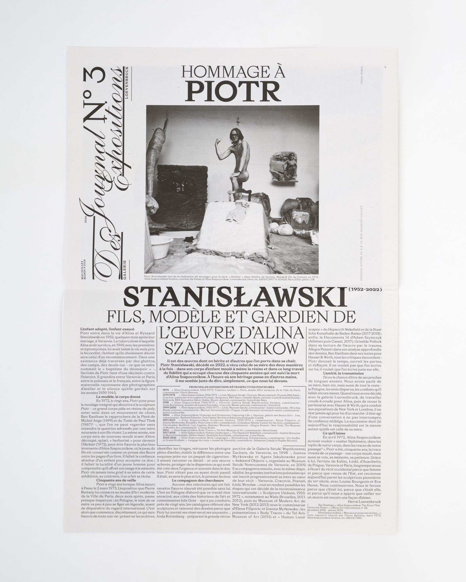 Journal des expositions, Alina Szapocznikow : Fragments d’autobiographie. Une rétrospective du centenaire